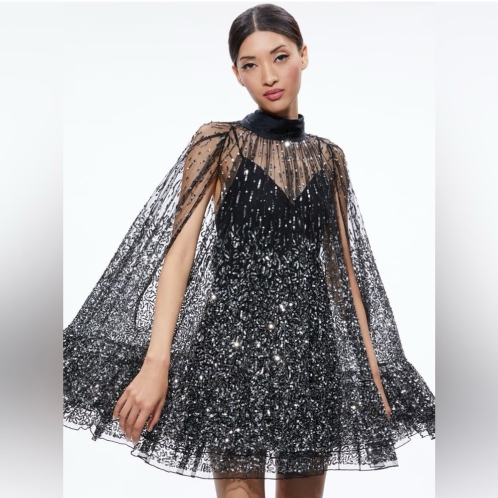 Alice + Olivia Black Sequin Mini Dress
